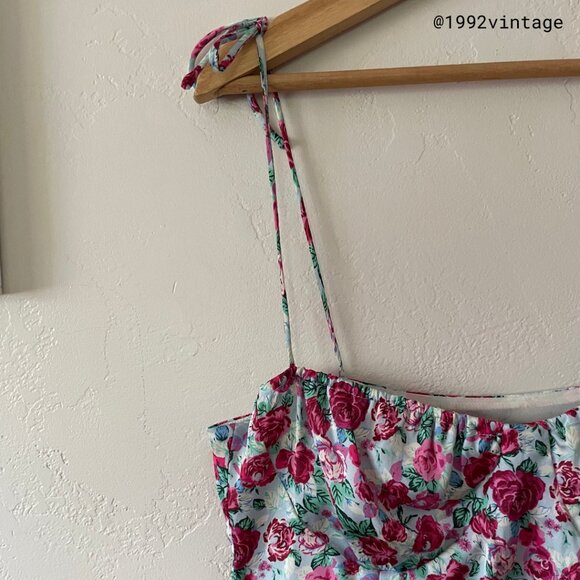 ZARA Floral Print Slip Dress Pink Blue Satin  | Size M - Picture 7 of 10